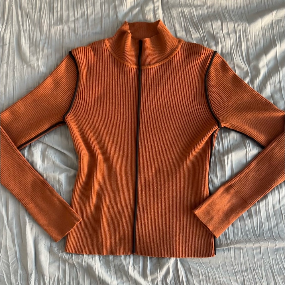 Orange Ribbed Turtleneck Sweater